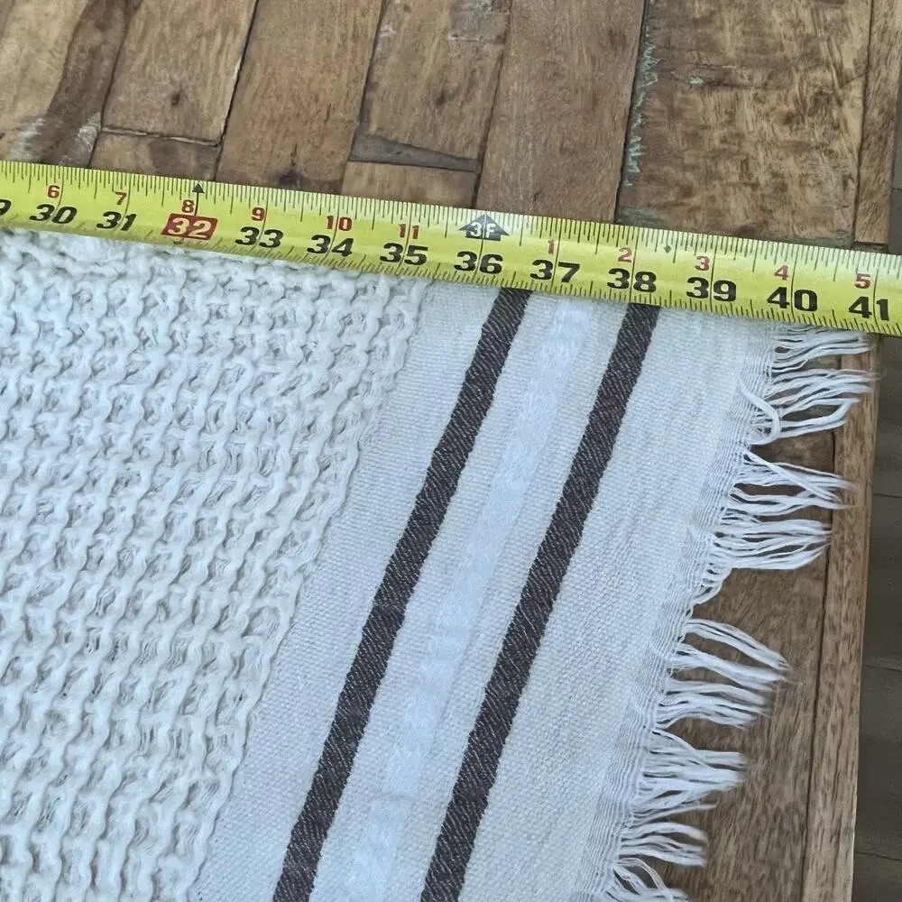 AquaVireo Bath Towels (2) 22in x 40in 100% Cotton Ivory Brown Waffle Knit Fringe